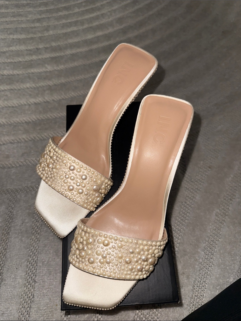 INC International Concepts Pearl-Embellished Ivory Slide Mules